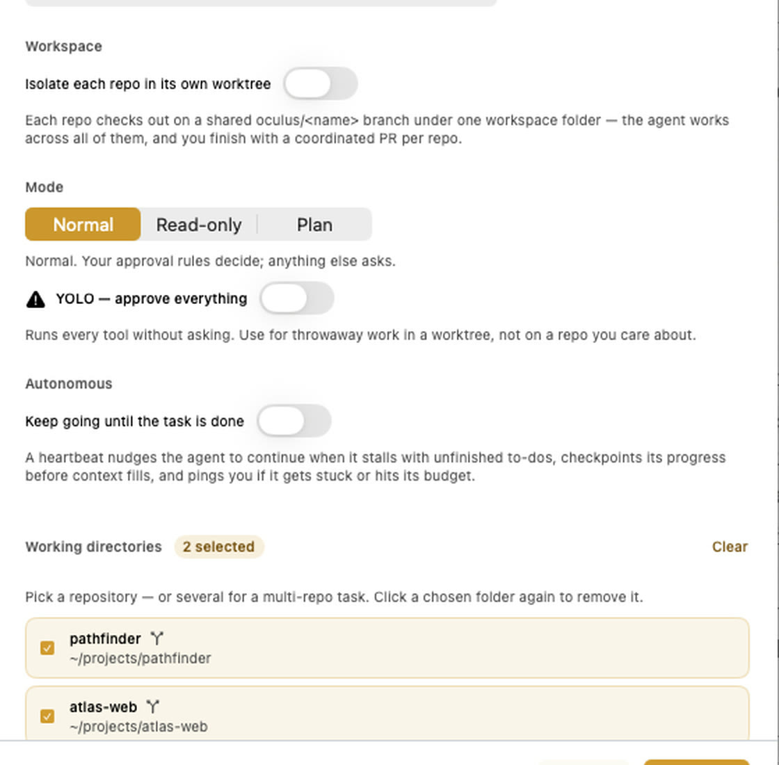 Starting one task across two repositories, each on a shared branch